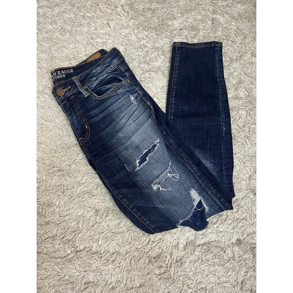 American Eagle Dark Wash High Rise Distressed Jeggings